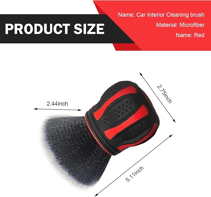 Detail Cleaning Brush with Storage Holder, Spherical Soft Bristle Dashboard Air Conditioning Air Vent Interior Crevice Brush, Non-Slip Handle Multi-Functional Accessory (Red)