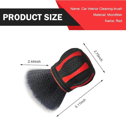 Detail Cleaning Brush with Storage Holder, Spherical Soft Bristle Dashboard Air Conditioning Air Vent Interior Crevice Brush, Non-Slip Handle Multi-Functional Accessory (Red)