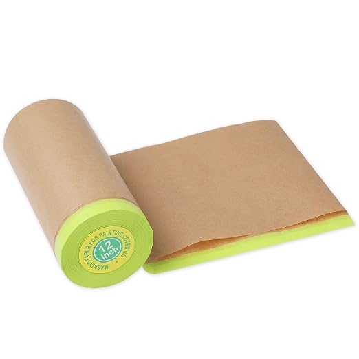 MyLifeUNIT Masking Paper, Automotive Masking Paper Roll with Tape for Painting Protection Covering (1 Rolls, 12 inch x 50 feet)