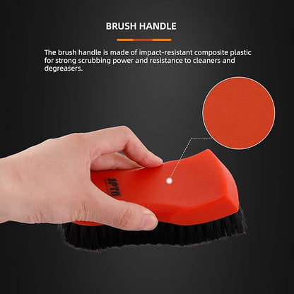 SPTA 3Pcs Car Detailing Brush Kit, Leather & Textile Interior Brush, Comfortable Grip and Scratch-Free Cleaning for Dashboard, Wheels, Seats, Foot Mats and Small Areas, Black