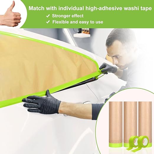 Masking Paper, paint masking, 2 Pack Automotive Paint Paper Roll with Tape, Tape and Drape for Painting, Assorted Paint Masking Paper for Car and Furniture (Unfold 18 inch Width X 100 ft Long)