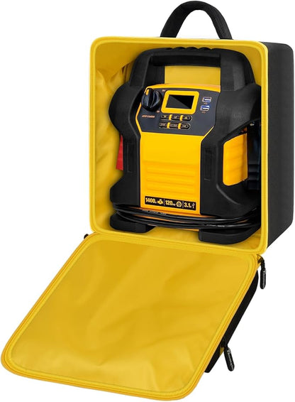 Car Jumper Starter Storage Bag Compatible with DEWALT DXAEJ14 Digital Portable Power Station Air Compressor, Carrying Case Holder Container (Black with Yellow Inner Case Only)