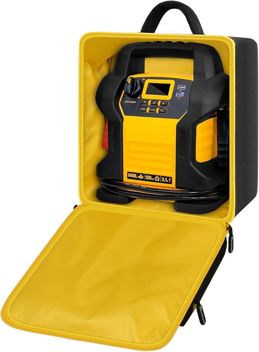 Car Jumper Starter Storage Bag Compatible with DEWALT DXAEJ14 Digital Portable Power Station Air Compressor, Carrying Case Holder Container (Black with Yellow Inner Case Only)