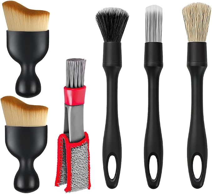 6PCS Car Detailing Brush Kit, Includes Ultra Soft No Scratch Boars & Vent Duster Brush, Multi-Use Automotive Dusting Cleaning Kit for Exterior Interior, Universal for Vehicles