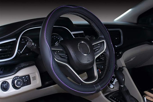 Mayco Bell Large Size Steering Wheel Cover Anti-Slip,Safety,Soft,Breathable,Durable,Full Surround,Comfortable Grip Microfiber Leather (15.5-16 inch, Black Purple)