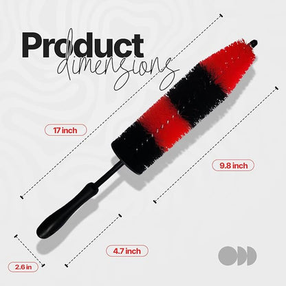 Pack of 1 Wheel Brush - 17Inch Long, Soft Bristle, No Scratch Car Wheel Cleaner Brush - Detailing Brush for Tires, Wheels, Rims, Exhaust Tips, Vehicle Engine, Motorcycles