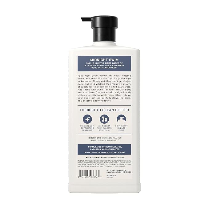 Duke Cannon Supply Co. THICK High Viscosity Body Wash for Men - 30 fl oz - Midnight Swim - Sandalwood + Lavender Scent - Mineral-Enriched, Cleansing Shower Gel