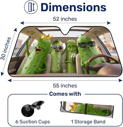 GENANY Pickle Windshield Sun Shade for Car SUV Truck (55x30 Inches), Front Window Visor for Windows, Protector Blocks UV