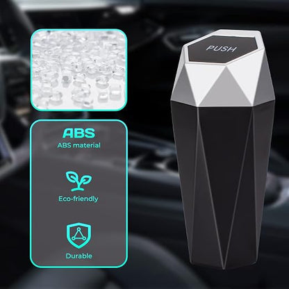 Car Trash Can with Lid, 2 Pack Diamond Design Mini Cup Holder Trash Can for Car, Office, Home Use, Silver