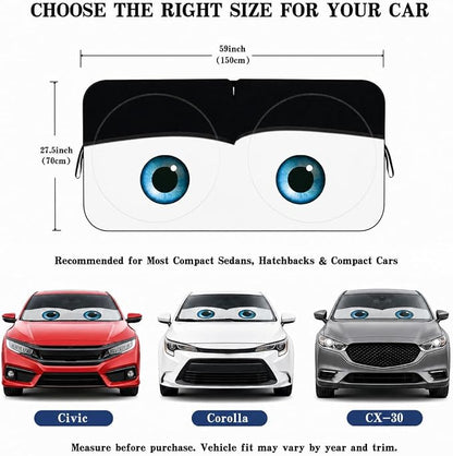 Car Windshield Sun Shade, Funny Cartoon Eyes Sun Visor for Car Windshield Universal Fits Sedan Compact Car Hatchback SUV, UV Heat Protection - 59 x 27.5