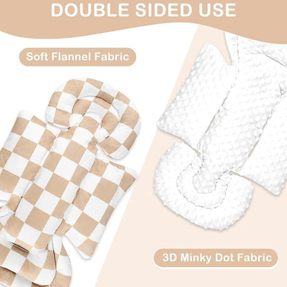 DILIMI Infant Car Seat Insert, Baby Car Seat Head Support with 3 Strap Paddings, Soft Newborn Car Seat Cushion for Stroller, Swing, Bouncers, Brown Checkered