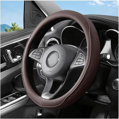 Zpana Car Steering Wheel Cover, 14.5-15" Breathable Soft Leather Vehicle Steering Wheel Protector with Anti-Slip Lining, Comfortable Auto Interior Decoration Accessories, Universal Fit (Coffee)