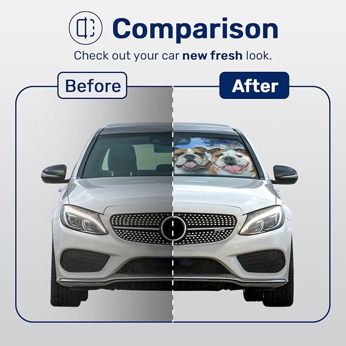 GENANY Cute English Bulldog Dog Group Funny Windshield Sun Shade for Car SUV Truck (55x30 Inches), Car Sun Shade Windshield, Protector Blocks UV, Spring Car Decor