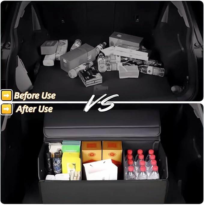 Car Organizers for Trunk for Suv Sedan, Leather Storage Box,Extra Large,Magnetic Lid,Collapsible and Adjustable, Collapsible Suede velvet， Black