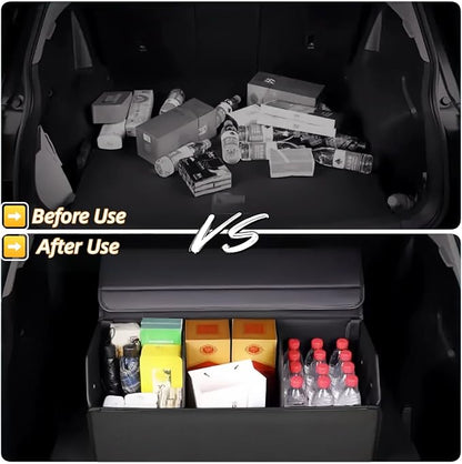 Car Organizers for Trunk for Suv Sedan, Leather Storage Box,Extra Large,Magnetic Lid,Collapsible and Adjustable, Collapsible Suede velvet， Black