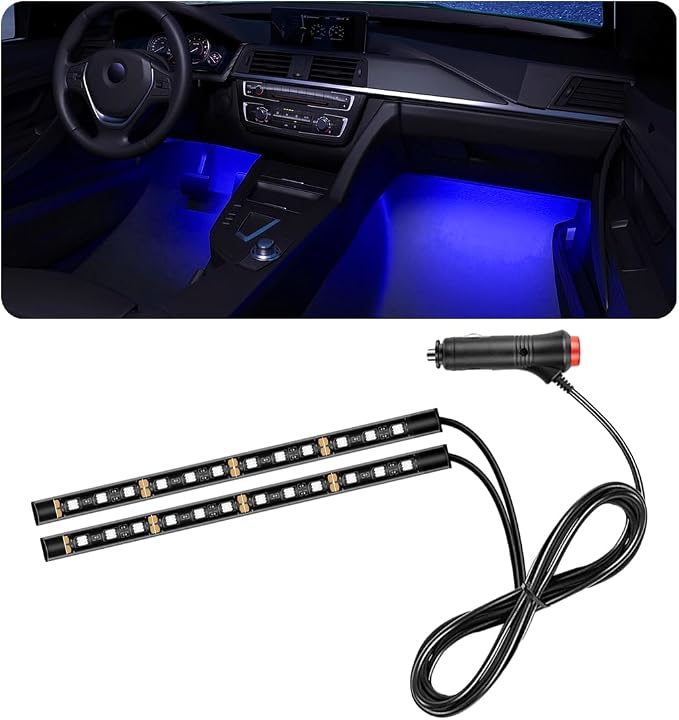 povtii Car LED Strip Light, 24 LED RGB Auto Under Dash Interior Atmosphere Lights, Cigarette Lighter Decorative Lamp Ambient Night Light, Universal Lighting Kit Car Accessories (Blue)