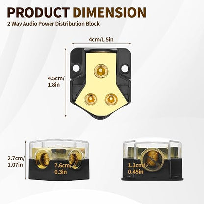 2 Way Power Distribution Block, 12v Distribution Block 0/2/4 Specification Input 4/8/10 Specification Output Amplifier Ground Distributor, Suitable for Power Distribution Block Car Audio