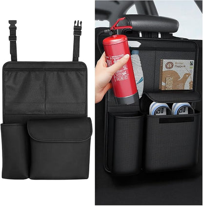 HZEL Car Trunk Organizer, Detachable Vehicle Backseat Storage Bag with 4 Compartments, Large Capacity Back Seat Organization Hanger with Lids, Space Saving Universal Automotive Accessories (Black)
