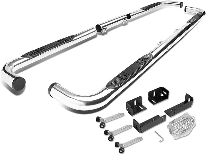 DNA Motoring 3" Running Boards Compatible with 99-11 Sierra Silverado / 02-09 Ram 1500 2500 3500 Extended, Crew Cab, Chrome Side Step Nerf Bars, STEPB-3-UNI-SS