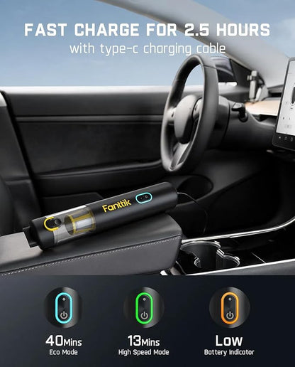Fanttik Slim V8 APEX Car Vacuum, 4-in-1 Portable Mini Cordless Vacuum with 19000pa Suction Power for Pet Hair, Type-C Charge, One-Touch Empty for Car, Office Desk, Keyboards (Black)