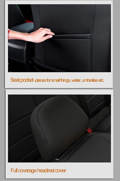 EKR Corolla Seat Covers Custom Fit for Toyota Corolla 2014 2015 2016 2017 2018 2019 L/LE Series Sedan,Leather Car Seat Cover Full Set for SUV-Faux Leather(Black with Red Trim)