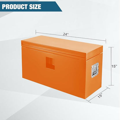 Black Steel Underbody Truck Box, Pickup Storage Box, Heavy Duty Diamond Plate Tool Box with Lock and Keys, Waterproof Trailer Storage Box (30"- Orange)