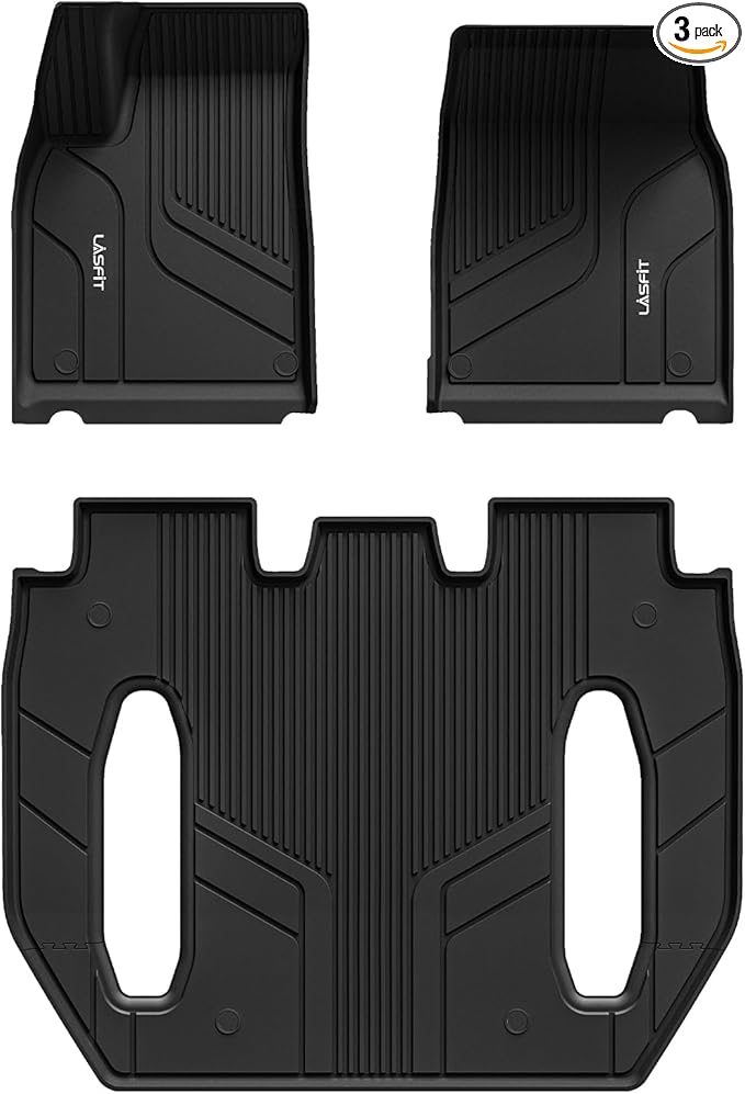 LASFIT Floor Mats for Tesla Model X 6 Seater & Model X Plaid 2026 2025 2024 2023 2022 2021, All Weather TPE Custom Fit Floor Liners 1st & 2nd & 3rd Front & Rear Row Car Mats, Black