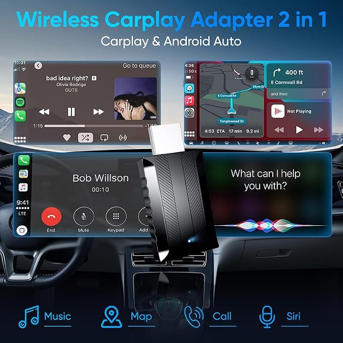 Wireless Carplay Adapter for iPhone, Wireless Adapter that only Support Apple Systems, 2-in-1 Mini USB Car Play Dongle for Car's Wired Car Play & Android Auto Plug & Play