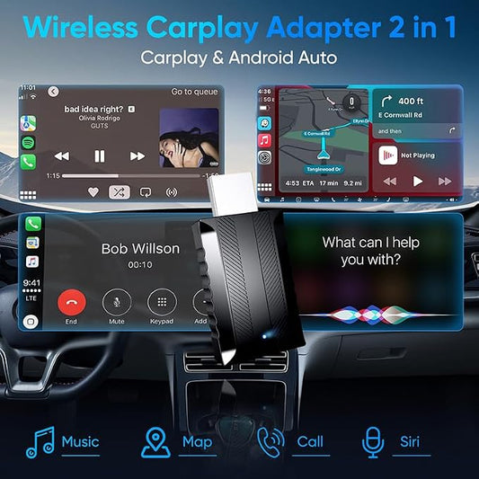 Wireless Carplay Adapter for iPhone, Wireless Adapter that only Support Apple Systems, 2-in-1 Mini USB Car Play Dongle for Car's Wired Car Play & Android Auto Plug & Play