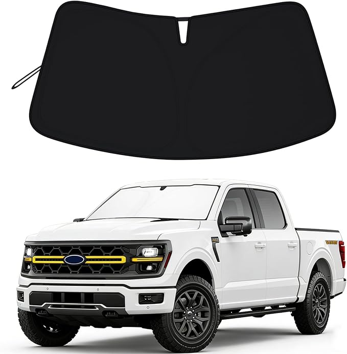 Windshield Sun Shade for 2021-2026 Ford F150, Foldable Front Window Sunshade, 310T Reflective UV Blocker, Keep Vehicle Cool