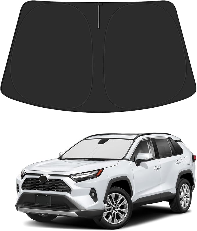 BIBLOZ Windshield Sun Shade for Toyota RAV4 2019-2025 2026, LE, XLE, SE, Adventure, Limited, Platinum Accessories Foldable Car PET Sunshade Keeps The Car Cool Inside(Include Hybrid Prime PHEV)