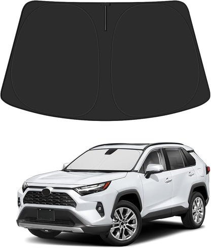 BIBLOZ Windshield Sun Shade for Toyota RAV4 2019-2025 2026, LE, XLE, SE, Adventure, Limited, Platinum Accessories Foldable Car PET Sunshade Keeps The Car Cool Inside(Include Hybrid Prime PHEV)