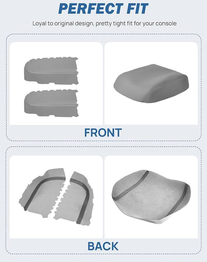 JOYTUTUS Center Console Cover and Front Door Panel Armrest Cover Kit Compatible with 2009-2015 Pilot, Leather Arm Rest Armrest Cover for Car, Middle Console Cover Lid Replacement for Trucks, Gray