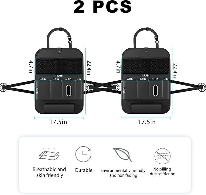XDV Car Seat Organizers,Multi-functional Back Seat Protectors, Storage Pouches, Child kicking prevention and Tray Holders (for Cars, Kids, Seat Back and Rear Seats) (Black, 2 Pcs)