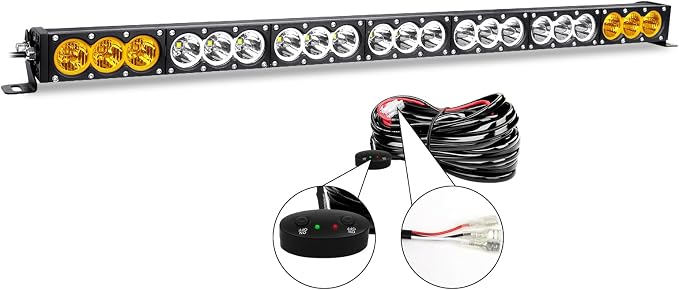 AUXTINGS 38 inch Single Row Dual Color LED Light Bar 210W Off Road Light Bar White Amber Combo LED Work Light Truck UTV 4x4 Cars SUVs ATVs Boats Fog Driving Light with Wiring Harness kit