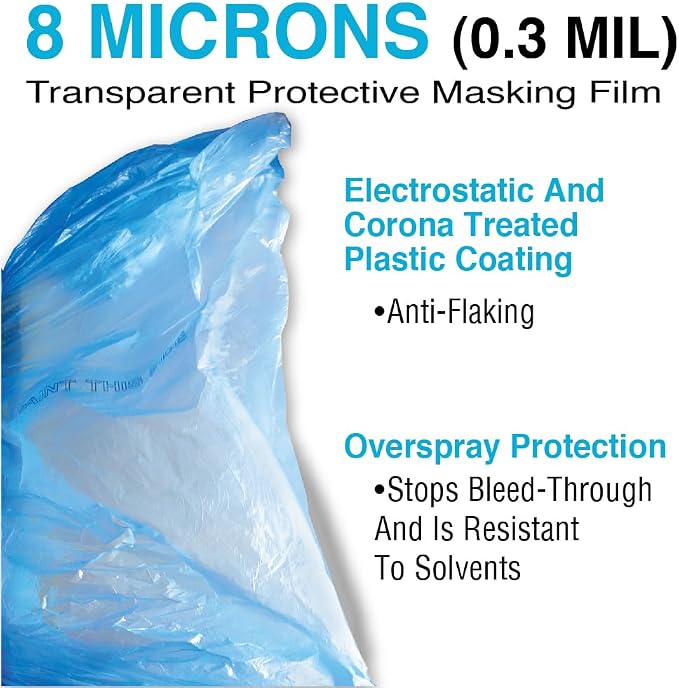 MAXIFILM 20ft x 250ft, 2Roll of Blue Overspray Paintable Masking Plastic Sheeting -8 Micron, 0.3 Mil, Protective Masking Film Cover, Auto Painting, Cover Cloth Home Walls Furniture