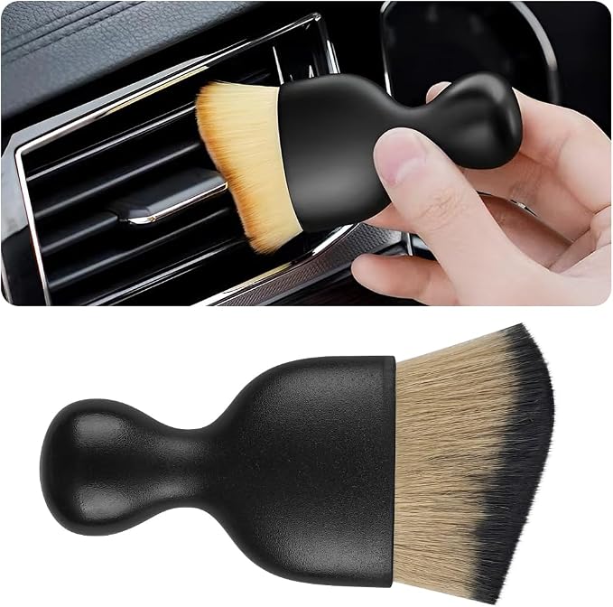 Blilo Car Interior Detailing Brush with Dust Cover, Auto Soft Hair Cleaning Brushes, Scratch Free Curved Dirt Collectors, for Vehicle Dashboard Air Conditioner Vents Leather(Brown/Black)