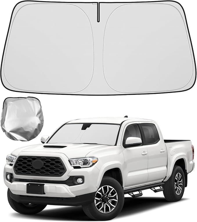 BIBLOZ Car Windshield Sun Shade for Toyota Tacoma 2016-2025 2026, SR, SR5, Limited, TRD Sport, TRD Off Road Accessories Foldable Car PET Sunshade Keeps The Cool Inside
