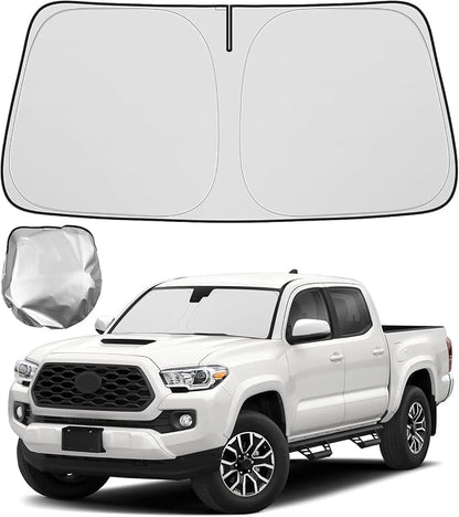 BIBLOZ Car Windshield Sun Shade for Toyota Tacoma 2016-2025 2026, SR, SR5, Limited, TRD Sport, TRD Off Road Accessories Foldable Car PET Sunshade Keeps The Cool Inside