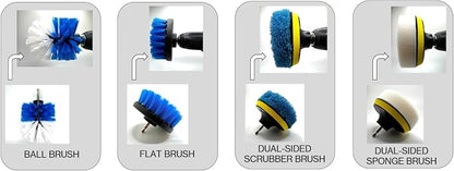 4 Piece Drill Brush Attachment Set, Scrubbing Pad and Sponge - Power Brush Scrubber Deep Cleaning Kit for Bathroom Kitchen Boat Car Grout Floor Tub Shower Tile Surfaces