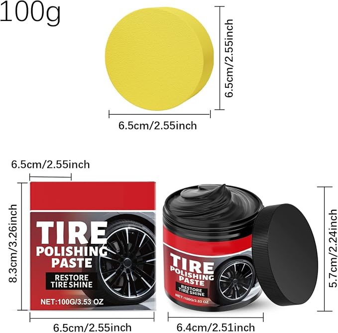 Car Tire Shine, Long-Lasting Protection, 100g, Auto Tire Cleaning and Polishing Paste, Wheel Care and Restoration Product, High-Gloss Automotive Finish, for Trucks Sedans SUVs RVs Collectors