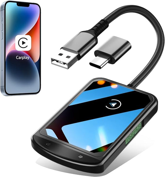 Wireless CarPlay Adapter for iPhone, Plug & Play Bluetooth & 5.8GHz Converter, Upgrades Wired to Wireless CarPlay, Auto-Reconnect, Compatible with iPhone iOS 10+ & Cars with Factory CarPlay 2016+
