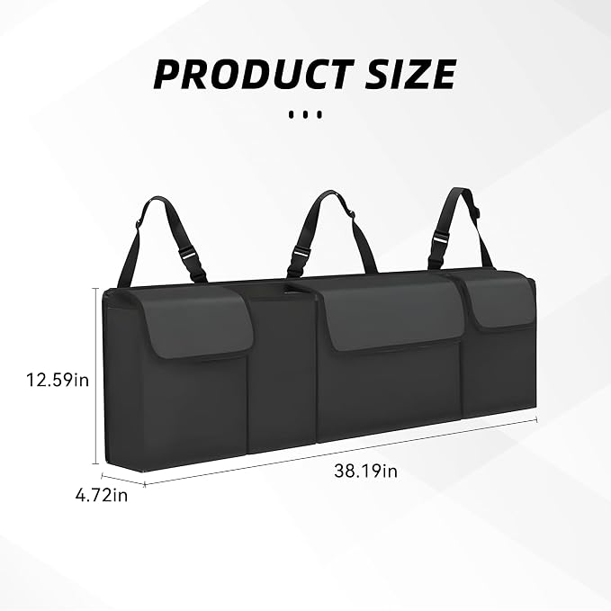 Car Trunk Organizer, Backseat Hanging Large Storage with Adjustable Straps,Waterproof PVC Collapsible Cargo Bag, Car Interior Accessories for Auto SUV MPV (Black)