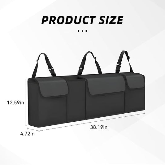 Car Trunk Organizer, Backseat Hanging Large Storage with Adjustable Straps,Waterproof PVC Collapsible Cargo Bag, Car Interior Accessories for Auto SUV MPV (Black)