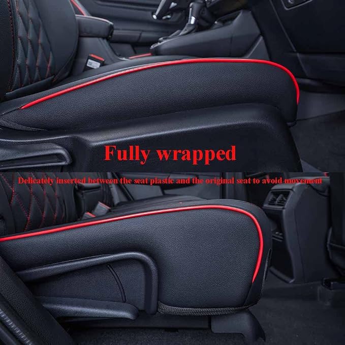 EKR CRV Seat Covers Custom Fit for Honda CRV 2023 2024 2025 2026 Leather Car Seat Cover Full Set for Trucks SUV,Waterproof Car Seat Cushion,Faux Leather (Black with Red Piping)