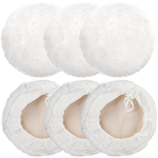 Linkstyle 6PCS 7 Inch Wool Polishing Buffing Pads Kit, Lambswool Buffer Bonnets with Drawstring, Soft Wool Buffing Pads for Car Detailing, Furniture, Glass, Metal and DIY Surface Finishing