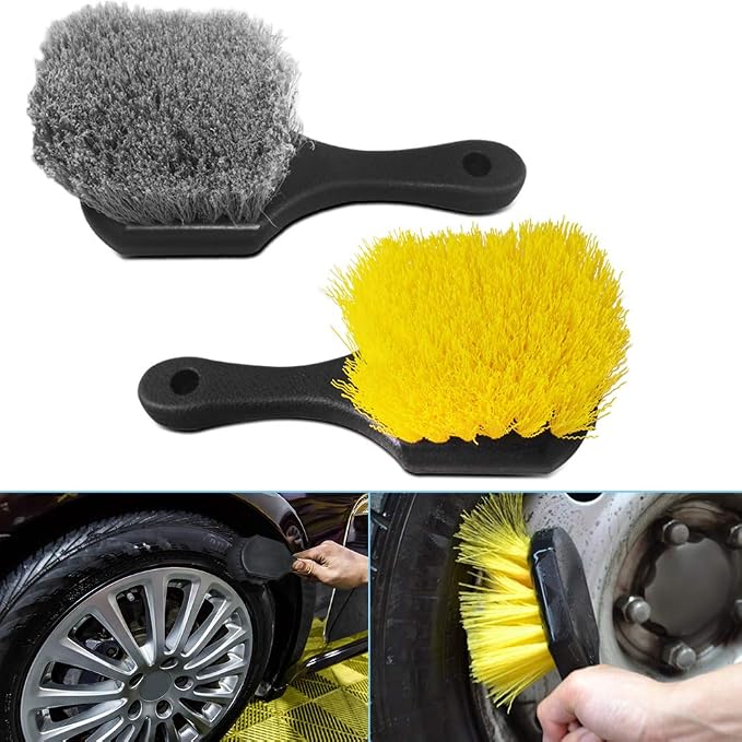 2 Set Wheel & Tire Brush Cleaner for Car, FineGood Wheel Brushes for Cleaning Wheels Auto Wheel Cleaning Brush Bristle Brush Cleaning Tools
