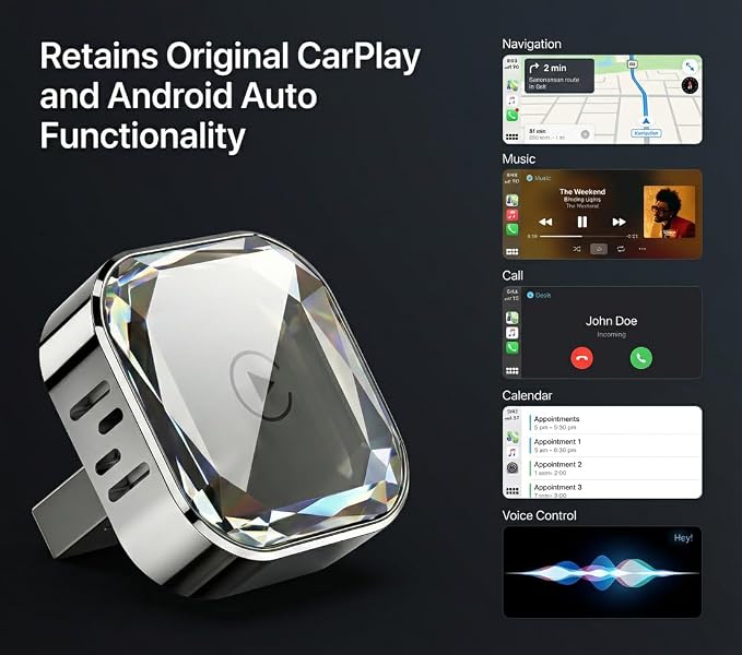 2-in-1 Wireless CarPlay Adapter & Wireless Android Auto Adapter, 5.8GHz Mini Dongle, Converts Factory Wired to Wireless, USB-A/USB-C, Auto Reconnect for Cars 2016+