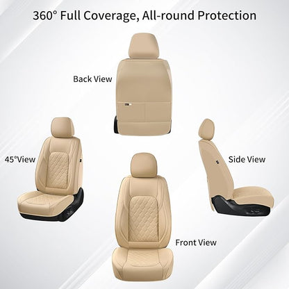 Huidasource F250 Front Seat Covers, 360° Full Coverage Leather Car Seat Protector Fit for Ford F150 2015-2025&F250 F350 F450 2017-2025 All Cab XL XLT Lariat King Ranch Platinum (Front Pair/Beige)