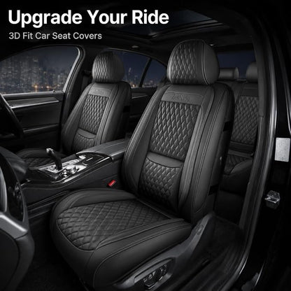 Universal Precision Fit 3D Molded Contoured Seat Covers Full Set, Nappa Leather Semi Coverage Seat Cushion, Interior Decoration & Seat Protector for Most Cars, SUVs, Trucks Style2 Black
